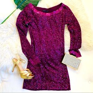 Donna Karan Magenta Cashmere Sequin Minidress